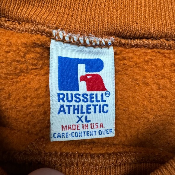 NCAA Texas Longhorns 90s Russell Made in USA Orange Crewneck - Picture 3 of 6